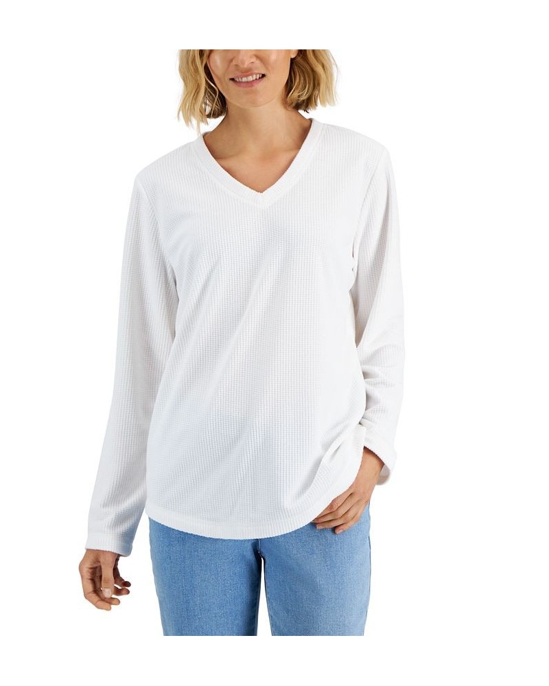 Women's Textured Microfleece V-Neck Top Winter White $12.21 Tops