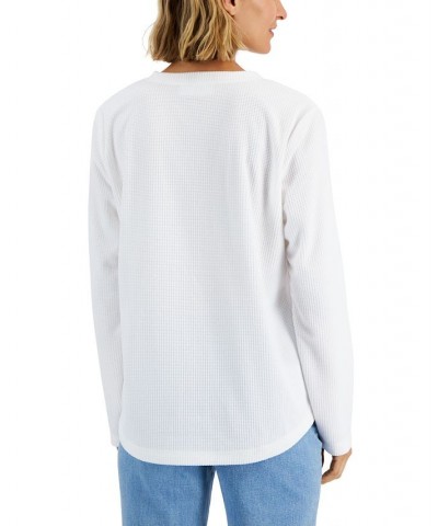 Women's Textured Microfleece V-Neck Top Winter White $12.21 Tops