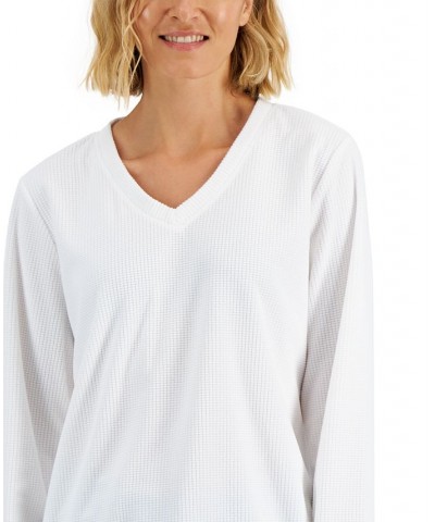 Women's Textured Microfleece V-Neck Top Winter White $12.21 Tops