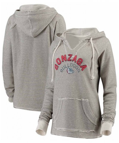 Women's Cream Gonzaga Bulldogs Striped French Terry V-Neck Hoodie Cream $32.50 Sweatshirts