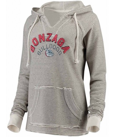 Women's Cream Gonzaga Bulldogs Striped French Terry V-Neck Hoodie Cream $32.50 Sweatshirts