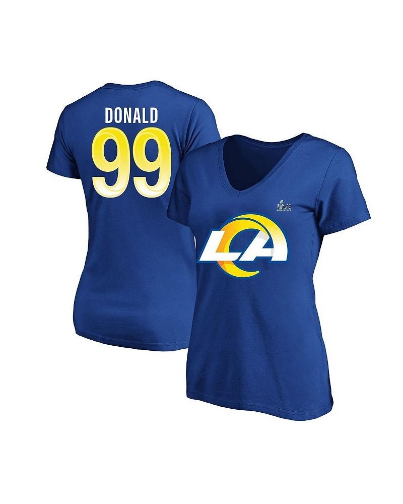 Women's Aaron Donald Royal Los Angeles Rams Super Bowl LVI Bound Plus Size Name and Number V-Neck T-shirt Royal $19.68 Tops