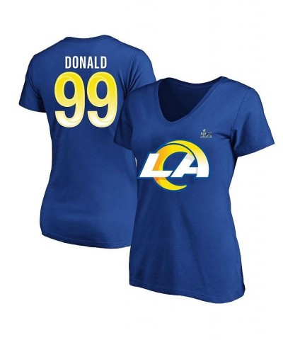 Women's Aaron Donald Royal Los Angeles Rams Super Bowl LVI Bound Plus Size Name and Number V-Neck T-shirt Royal $19.68 Tops