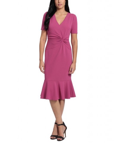 Women's Twisted Flounce-Hem Midi Dress Pink $47.96 Dresses