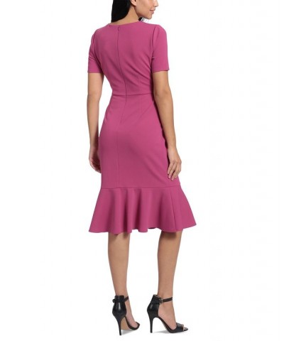 Women's Twisted Flounce-Hem Midi Dress Pink $47.96 Dresses