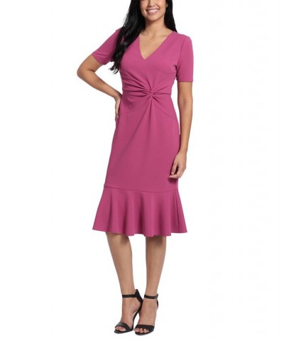 Women's Twisted Flounce-Hem Midi Dress Pink $47.96 Dresses