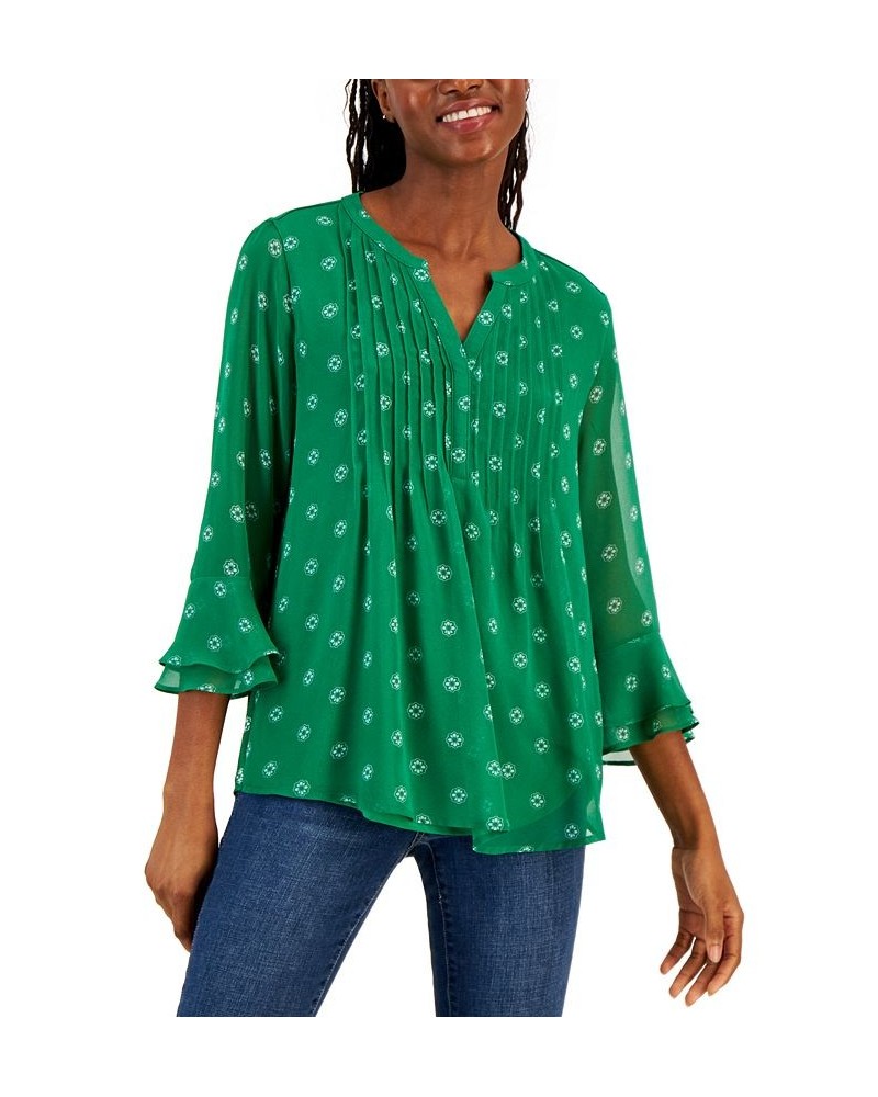 Women's Floral 3/4-Sleeve Pintuck Top Green $25.96 Tops