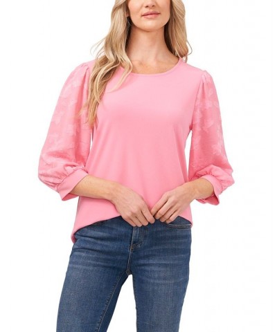 Women's Lace-Sleeve Knit Blouse Cupid Pink $27.76 Tops