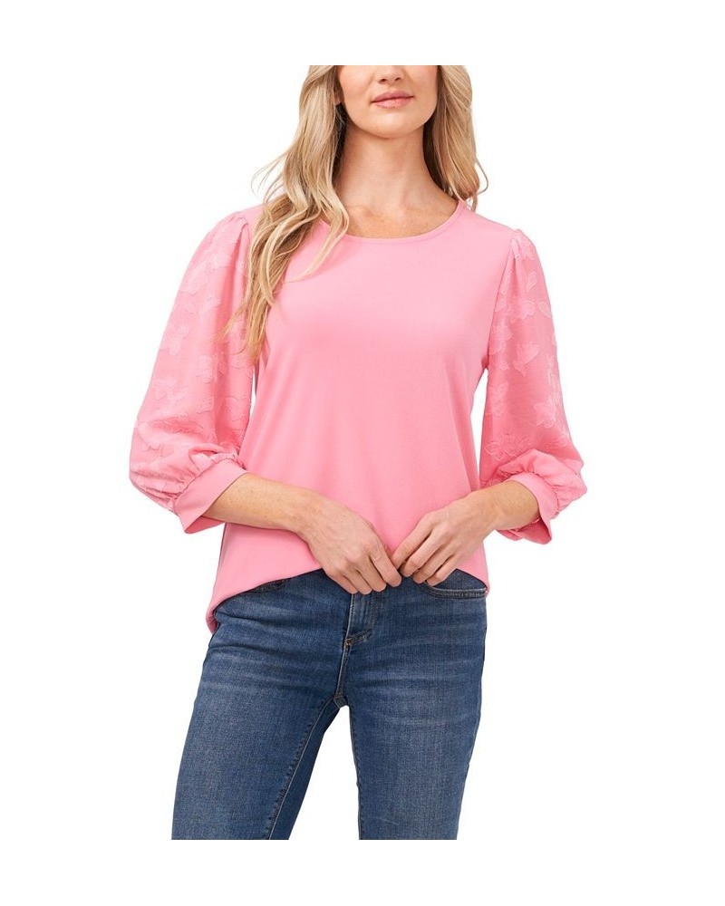 Women's Lace-Sleeve Knit Blouse Cupid Pink $27.76 Tops