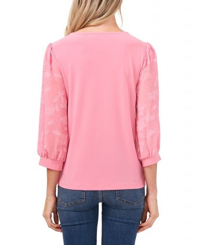 Women's Lace-Sleeve Knit Blouse Cupid Pink $27.76 Tops