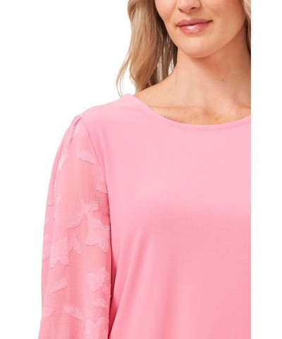 Women's Lace-Sleeve Knit Blouse Cupid Pink $27.76 Tops