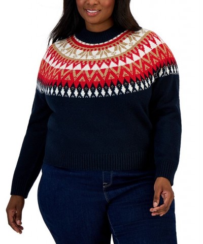 Plus Size Half Snowflake Raglan Sweater Blue $26.52 Sweaters