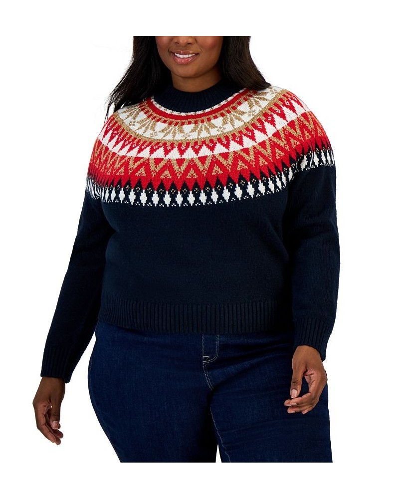 Plus Size Half Snowflake Raglan Sweater Blue $26.52 Sweaters