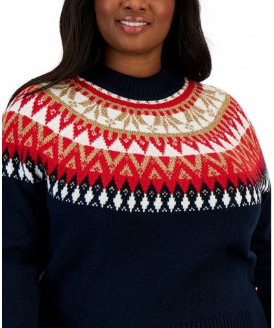 Plus Size Half Snowflake Raglan Sweater Blue $26.52 Sweaters