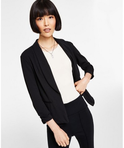 Petite Ruched-Sleeve Jacket Black $20.85 Jackets