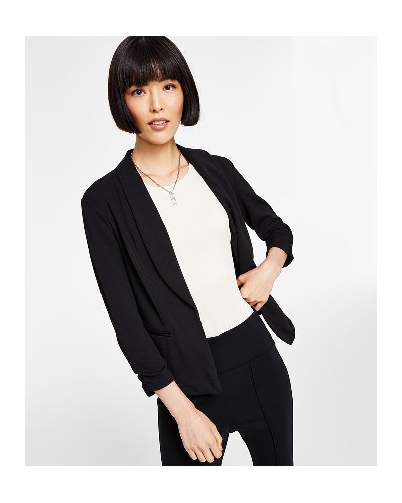 Petite Ruched-Sleeve Jacket Black $20.85 Jackets