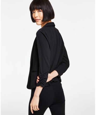 Petite Ruched-Sleeve Jacket Black $20.85 Jackets