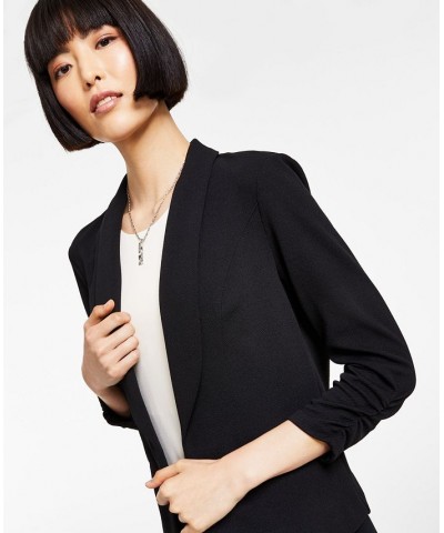 Petite Ruched-Sleeve Jacket Black $20.85 Jackets