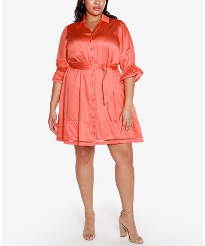 Black Label Plus Size Collared Button Front Dress Orange $60.00 Dresses