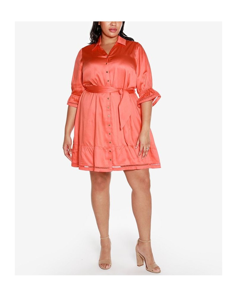 Black Label Plus Size Collared Button Front Dress Orange $60.00 Dresses