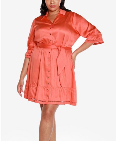 Black Label Plus Size Collared Button Front Dress Orange $60.00 Dresses