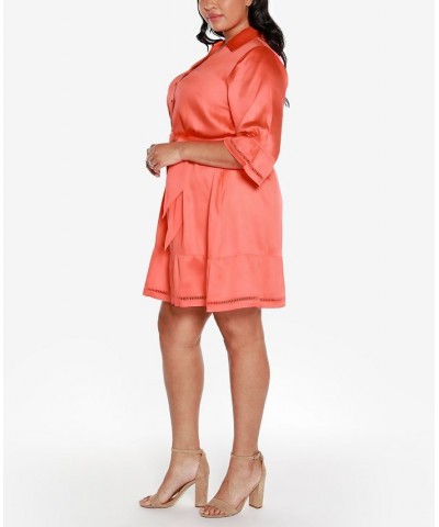 Black Label Plus Size Collared Button Front Dress Orange $60.00 Dresses