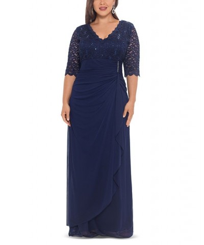 Plus Size V-Neck Gown Navy $93.53 Dresses