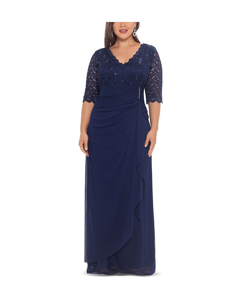 Plus Size V-Neck Gown Navy $93.53 Dresses