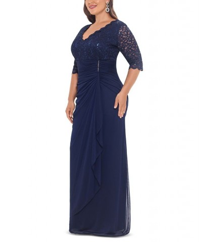 Plus Size V-Neck Gown Navy $93.53 Dresses