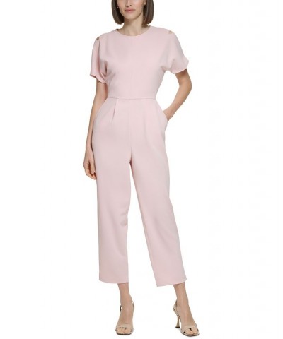 Women's Split-Sleeve Chain-Trim Jumpsuit Pink $59.60 Pants