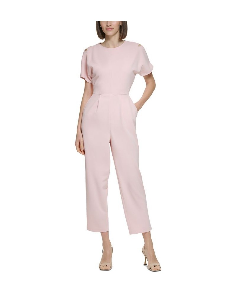 Women's Split-Sleeve Chain-Trim Jumpsuit Pink $59.60 Pants