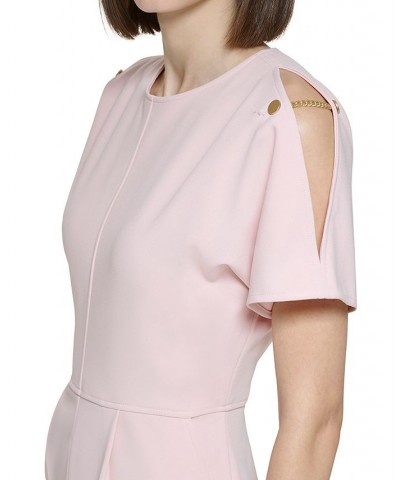 Women's Split-Sleeve Chain-Trim Jumpsuit Pink $59.60 Pants