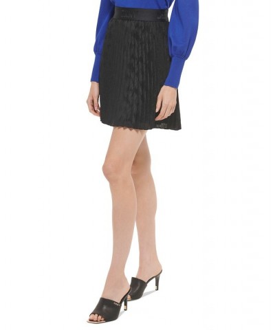 Women's Burnout Pleated Logo-Waist Pull-On Mini Skirt Black $19.78 Skirts