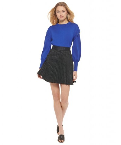 Women's Burnout Pleated Logo-Waist Pull-On Mini Skirt Black $19.78 Skirts