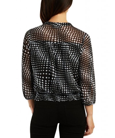 Juniors' Dot-Print Mesh 3/4-Sleeve Smocked-Hem Top Pat H $14.40 Tops