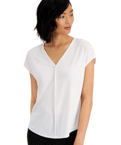 Women's Seamed V-Neck Top White $23.60 Tops