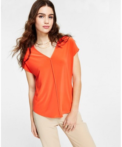 Women's Seamed V-Neck Top White $23.60 Tops