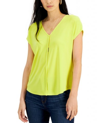 Women's Seamed V-Neck Top White $23.60 Tops