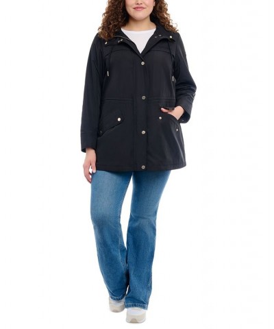 Women's Plus Size Hooded Water-Resistant Anorak Coat Black $53.28 Coats