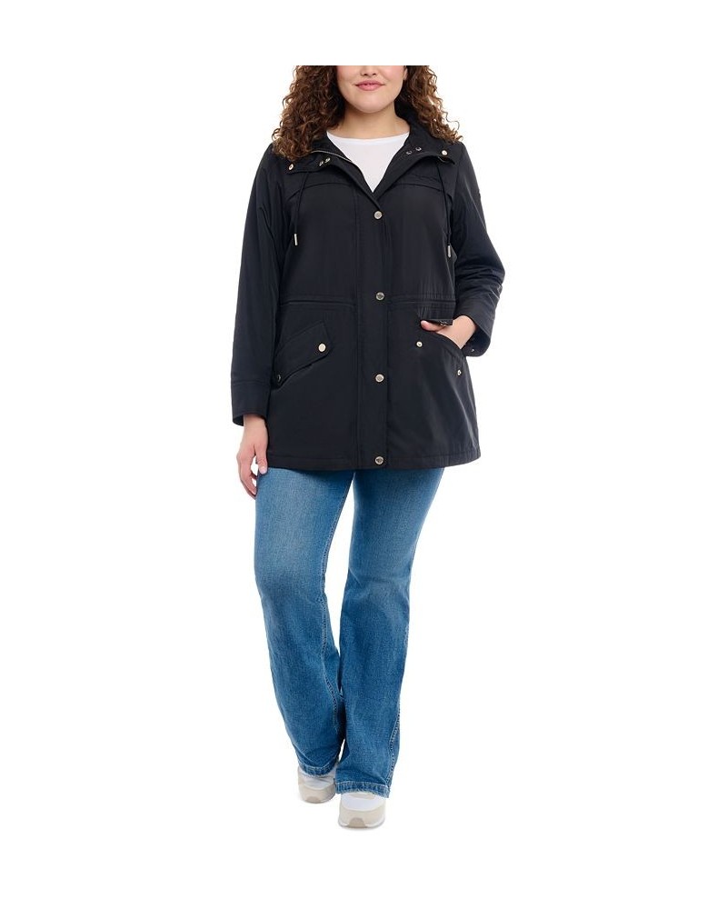 Women's Plus Size Hooded Water-Resistant Anorak Coat Black $53.28 Coats