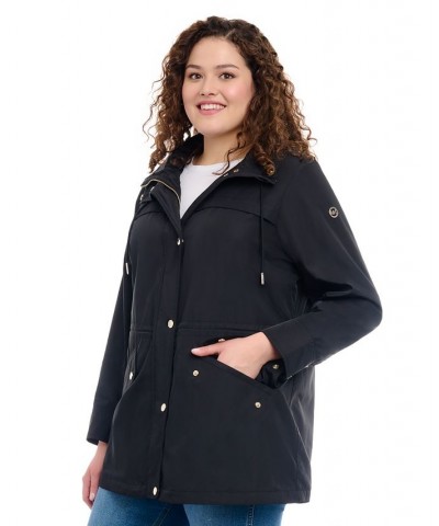 Women's Plus Size Hooded Water-Resistant Anorak Coat Black $53.28 Coats