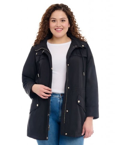 Women's Plus Size Hooded Water-Resistant Anorak Coat Black $53.28 Coats