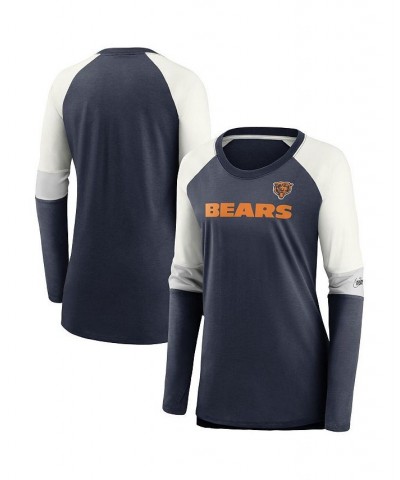 Women's Chicago Bears Mascot Historic Performance Tri-Blend Raglan Scoop Neck Long Sleeve T-shirt Navy, Cream $28.60 Tops