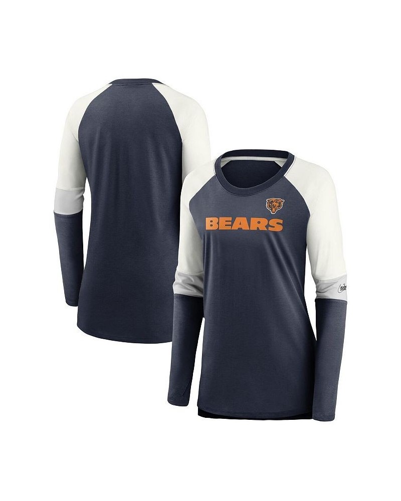 Women's Chicago Bears Mascot Historic Performance Tri-Blend Raglan Scoop Neck Long Sleeve T-shirt Navy, Cream $28.60 Tops