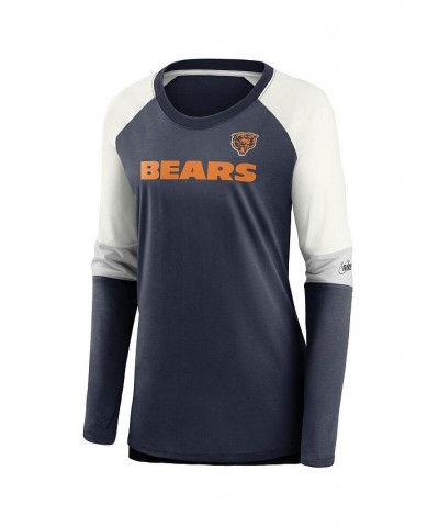 Women's Chicago Bears Mascot Historic Performance Tri-Blend Raglan Scoop Neck Long Sleeve T-shirt Navy, Cream $28.60 Tops