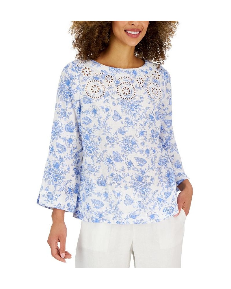 Women's Linen Printed 3/4-Sleeve Top Bright White Combo $25.87 Tops