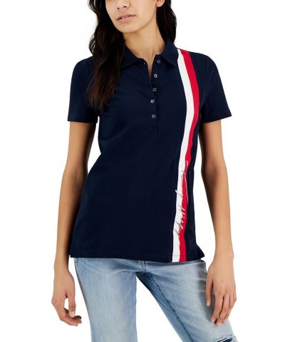 Women's Signature Stripe Polo Shirt Blue $25.90 Tops