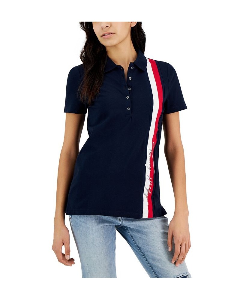 Women's Signature Stripe Polo Shirt Blue $25.90 Tops