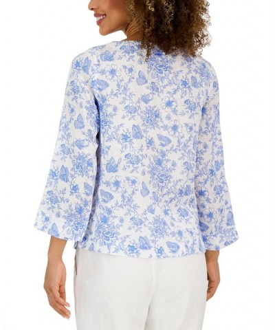 Women's Linen Printed 3/4-Sleeve Top Bright White Combo $25.87 Tops