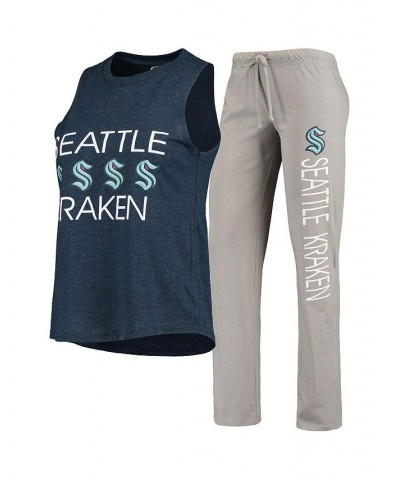 Women's Deep Sea Blue Gray Seattle Kraken Meter Tank Top and Pants Sleep Set Deep Sea Blue, Gray $31.85 Pajama